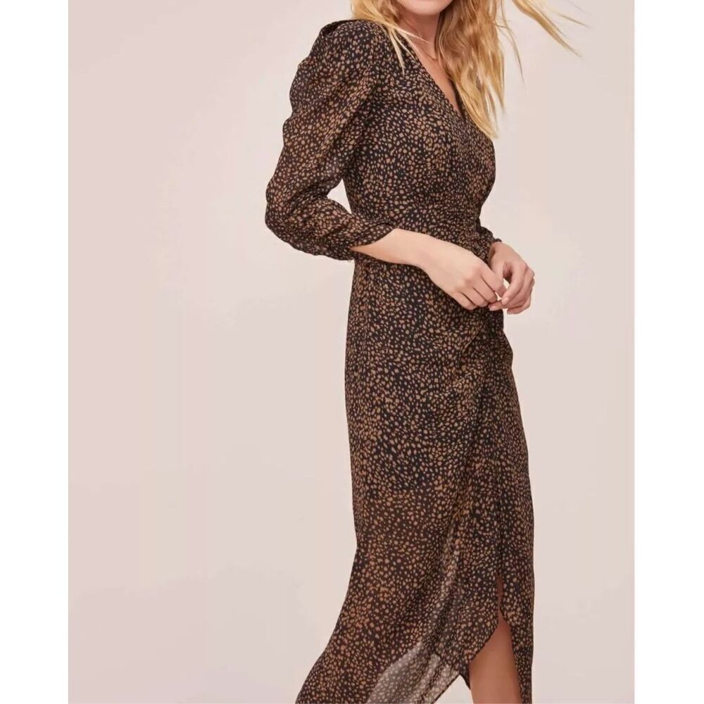 ASTR The Label Animal Front Ruched Fitted Bodice Tulip Hem Women's Midi Dress XS
